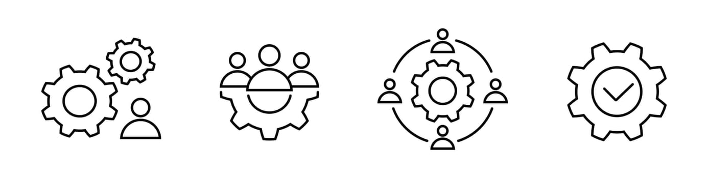 Work process, teamwork with brainstorming icon set