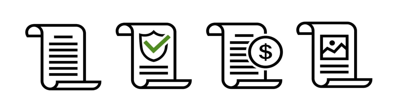 Paper document icon set. Letter. Security contract