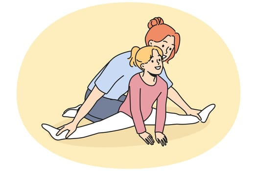 Female trainer work with little girl stretching