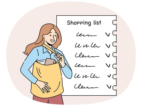 Smiling woman with shopping list do groceries