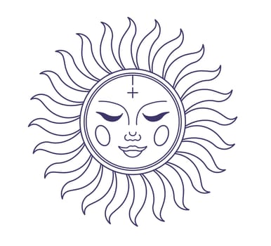 Sun with face and flaming rays, mystic element