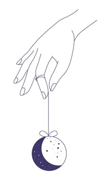 Minimalist hand with crescent moon on threads