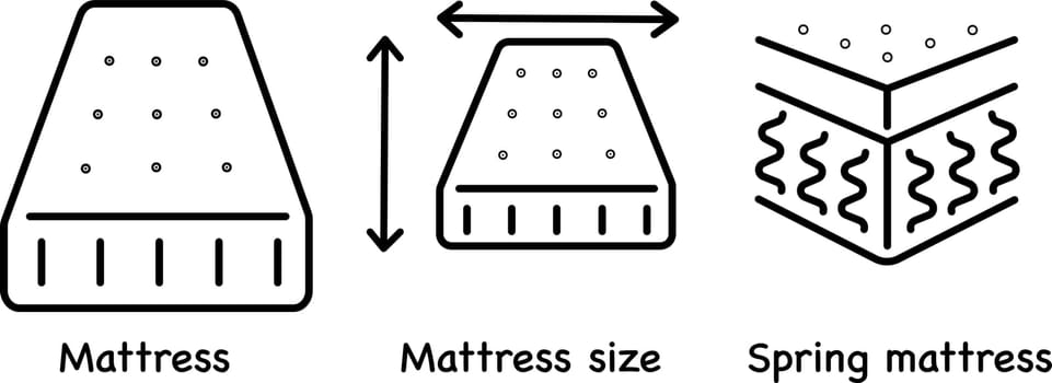 Mattress stroke outline, Mattress size, Spring mattress, vector illustration