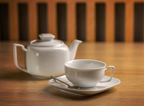 Tea concept with white tea set