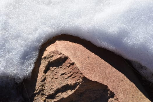 A Rock in the Snow, Close Up Winter Geology