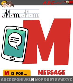 letter M from alphabet with cartoon message phrase