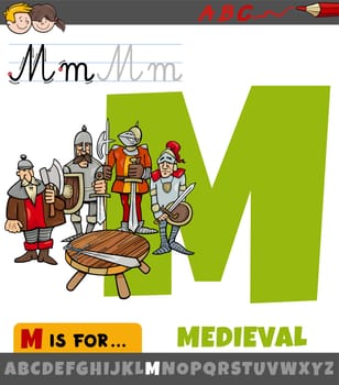 letter M from alphabet with cartoon medieval period