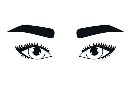 Beautiful woman eyes with curled lashes and eyebrows. Vector illustration