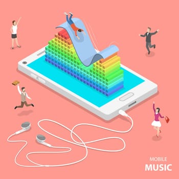 Mobile music flat isometric vector concept.