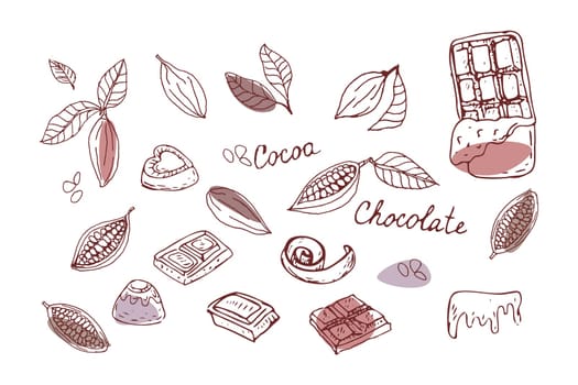 Doodle sketch chocolate and cocoa beans outline