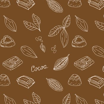 Cocoa beans and chocolate doodle background