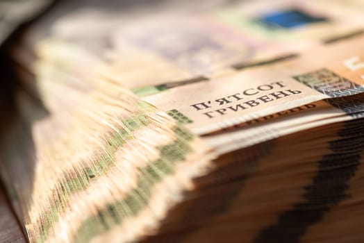 Macro shot of hryvnia banknotes