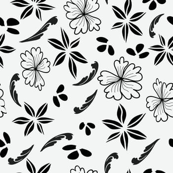 Black and white floral seamless pattern. Vector graphic illustration for fashion t shirt, textile design, all over printing.