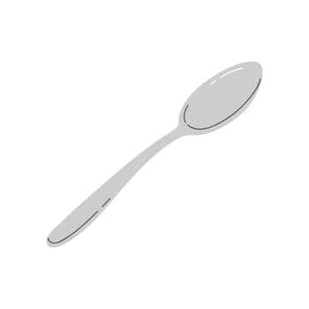 Metal or silver spoon, top view of teaspoon, utensil for food serving