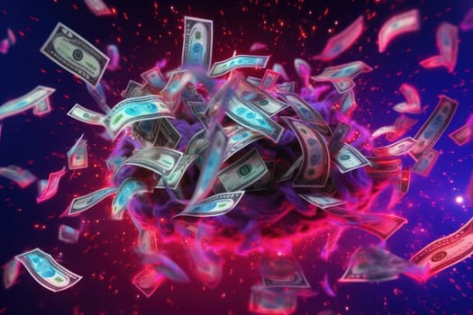 dollar bills falling with colorful background