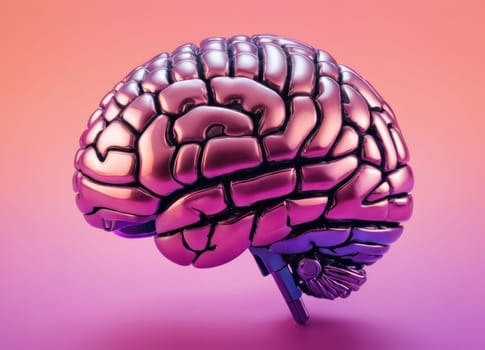 Metallic Purple Brain Model on Purple Background