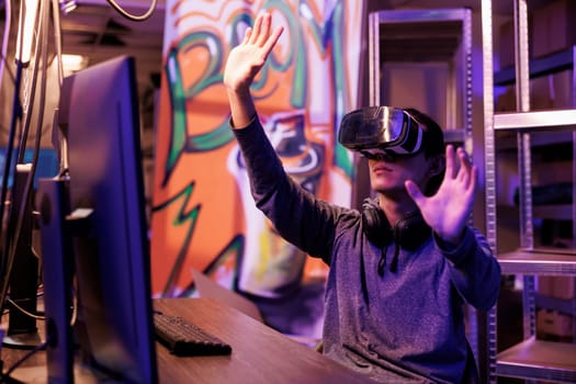 Hacker using vr technology for hacking