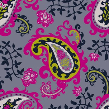 Paisley decoration with leaves and flowers vector