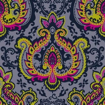 Paisley ornamental print with leaves and flora