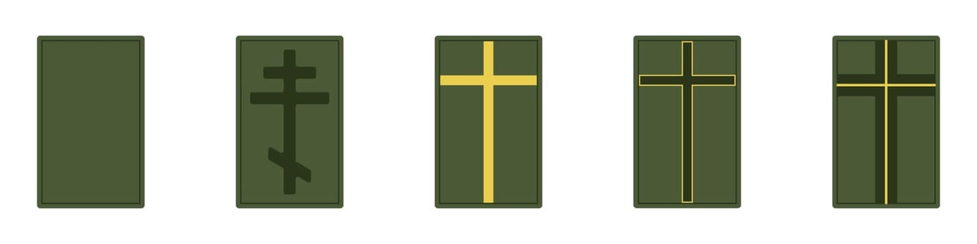 Military patch with cross vector icon. Chaplain patch icon. Christian symbol cross in a frame. Military patch pattern.