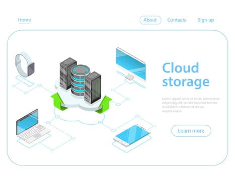 Cloud storage flat isometric vector concept.