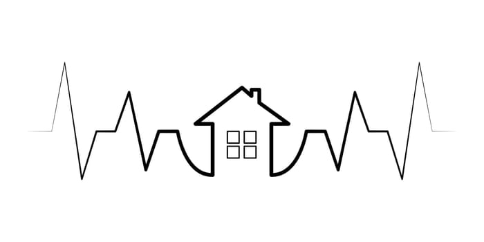 Vector heartbeat icon with house. Heartbeat icon with house in flat style. Vector illustration.