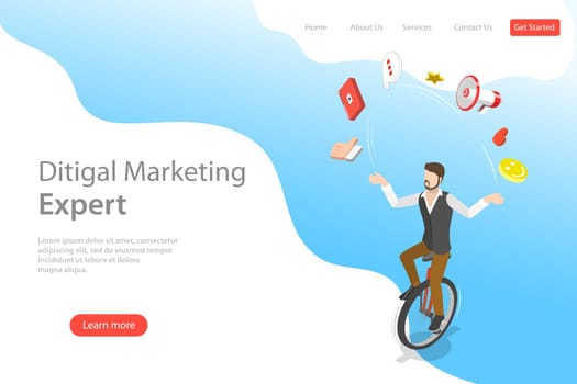 Isometric flat vector landing page template of digital marketing expert.