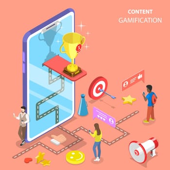 Isometric flat vector concept of gamification, interactive content.