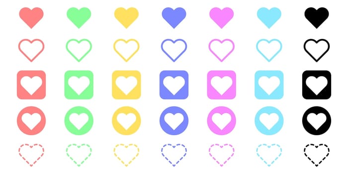 Hearts vector set. Hearts big colored set. Set of outline heart in a flat style. Vector illustration.