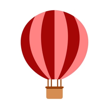 Red air balloon vector icon. Air balloon icon in flat style for air travel. Fashionable hot air balloon isolated on white background. Vector illustration.