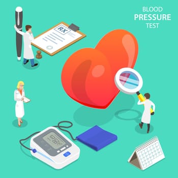 Isometric flat vector concept of blood pressure test, medical digital tonometer.