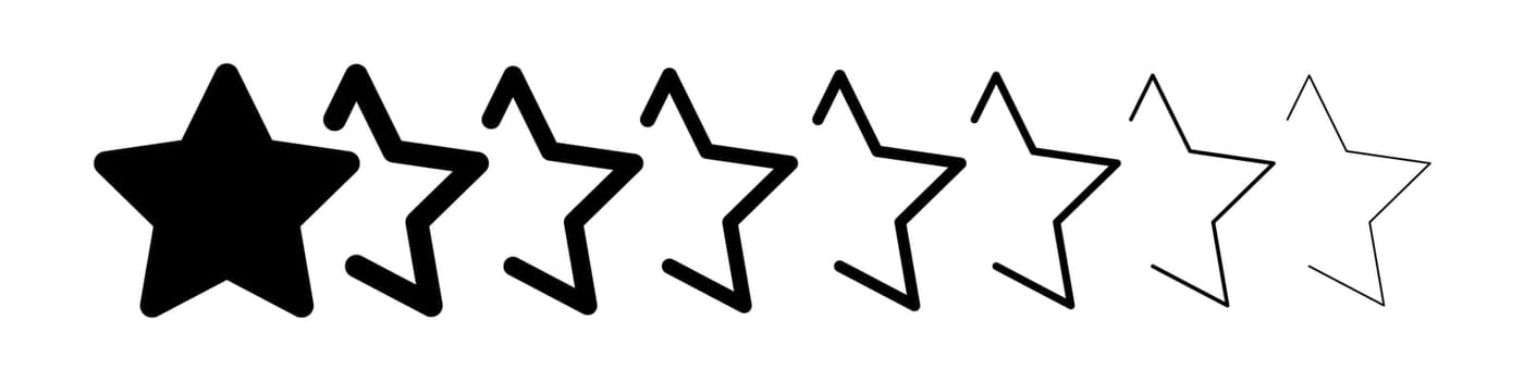 Vector icon of eight stars located one by one. Transition of eight stars. Vector icon of black stars. Vector illustration.
