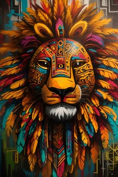 A Lion With Feathers Painting. Generative AI.