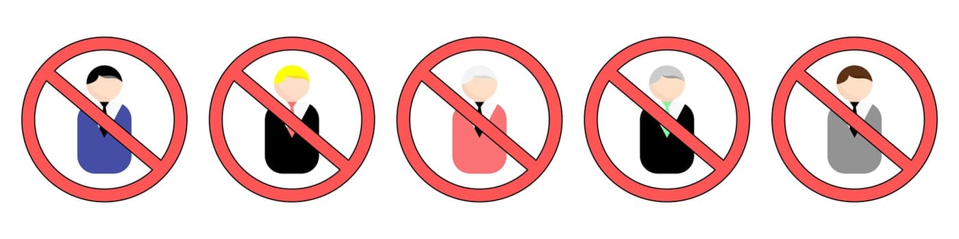 No unauthorized entry icon . Set of human prohibition icon. Set of deny entry simple vector icon. Vector illustration. The zone is dangerous for humans. Warning sign.
