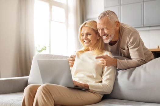 Happy Senior Couple Using Laptop Together Browsing Internet