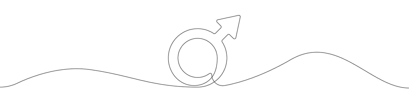 Male gender icon line continuous drawing vector. One line Male gender icon vector background. Male gender. Continuous outline of a Male gender icon.