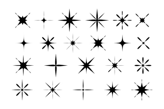 Set of Y2k stars in flat style for retro design.