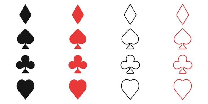 Suits of playing cards vector. Set of playing cards vector. Vector icon symbol of poker vector. Stylish modern symbols of suits of playing cards.