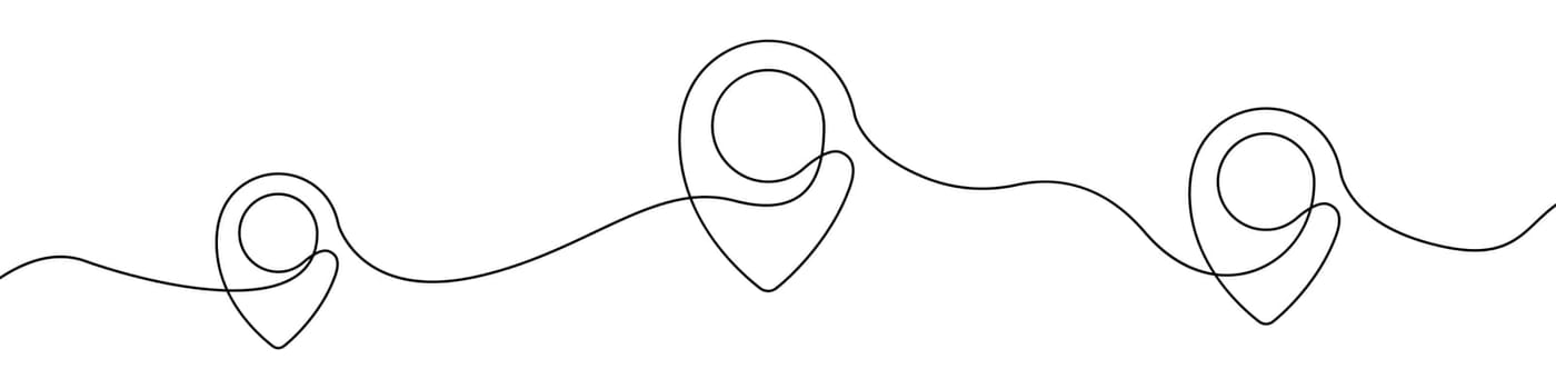 Location pins, geotag sign line continuous drawing vector. One line Location pins, geotag vector background. Location pin, geotag icon. Continuous outline of Location pin, geotag. Linear Locations pin