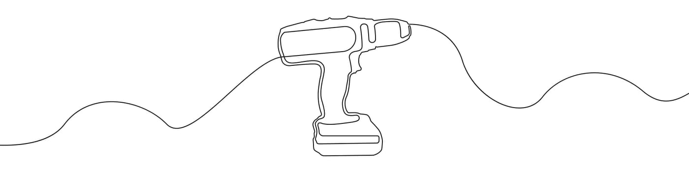 Cordless Screwdriver, Electric Drill sign line continuous drawing vector. One line Cordless Screwdriver, Electric Drill vector background. Cordless Screwdriver, Electric Drill icon. Continuous outline