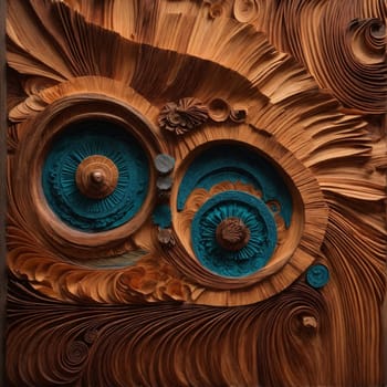 Close-Up of Wood Carving of Owl. Generative AI.
