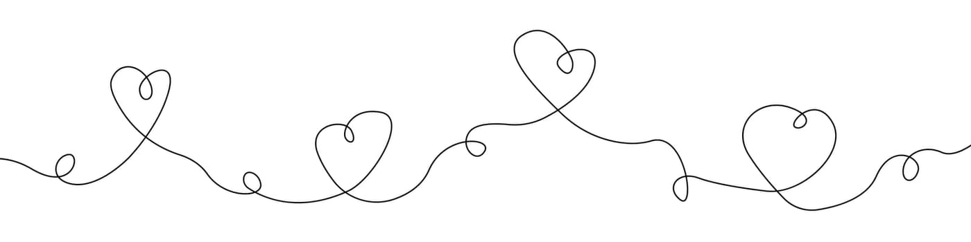Hearts icon line continuous drawing vector. One line A chain of hearts icon vector background. Life line icon. Continuous outline of a Hearts icon.