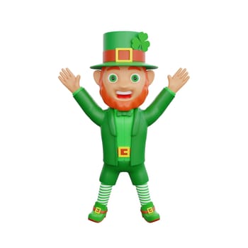 3D illustration of St. Patrick's Day character leprechaun leaping joyfully
