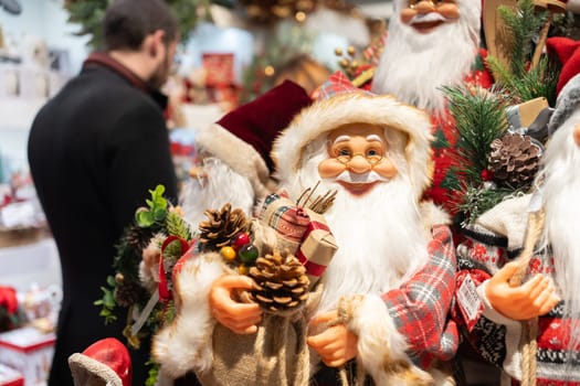 Santa Claus toys in market during the Christmas holidays