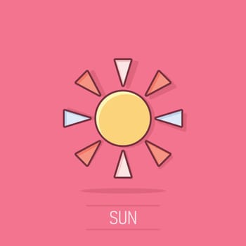 Sun icon in comic style. Sunlight cartoon sign vector illustration on isolated background. Daylight splash effect business concept.