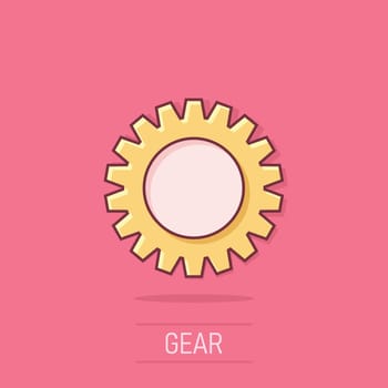 Gear vector icon in comic style. Cog wheel cartoon illustration on isolated background. Gearwheel cogwheel splash effect business concept.