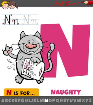letter N from alphabet with cartoon naughty cat