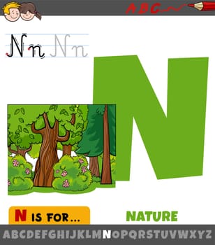 letter N from alphabet with cartoon nature phrase