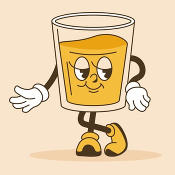 Mascot cartoon character, glass with beverage