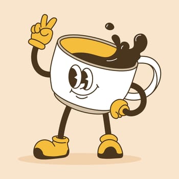 Cup with coffee showing peace or victory sign